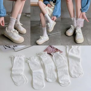 🧦 KAK SHOPZ 🧦 ถุงเท้าลูกไม้สีขาว สำหรับผู้หญิง รูปร่าง ถุงเท้าน่องกลาง ถุงเท้าขอบเชื้อรา JK ถูกที่ สีทึบ บางสี และน่ารัก หลาก หลาย
