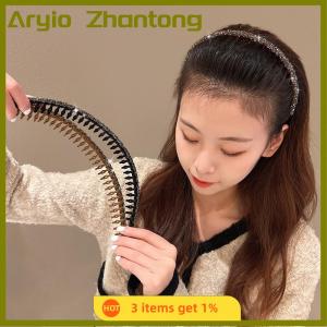 Aryio Fashion Flocking Acrylic Rhinestone Bezel Hair Hoops for Women Ladies Solid Color Toothed Non-Slip Headband Hair Band Hair Accessories