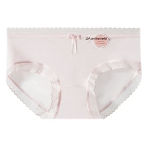 JJT Ultra-thin Ice Silk Antibacterial Panties for Women Soft Lace Trim Mid-rise Comfortable Briefs with Breathable Cotton Gusset