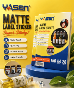 A4 Adhesive Label Sticker Paper | Super Matte Waterproof Printable Sticker Sheet 150 GSM | Premium Self-Adhesive Paper for Inkjet Printing Product Labels Packaging Crafts & DIY Projects