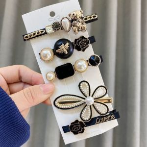 QEARL9 Pearl Crystal Acrylic Hair Clips Set for Women Retro Geometric Barrettes Hairpin Girl Hair Accessories Fashion Jewelry