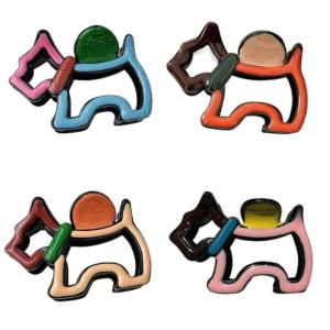 4pcs Ergonomic thiết kế cong kẹp tóc càng cua Clip Vibrancy khối màu hình con chó buộc tóc đuôi ngựa hàng ngày phong cách Essential