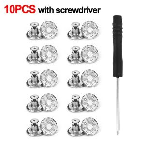 PCTYL36665 10Pcs/pack Nail Free Jeans Buttons With Screwdriver Clothing Pants Waist Buckle Detachable Sewing Accessories Waist Extenders Button Jeans