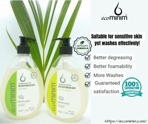 Ecominim Dishwash Liquid Lime Honey 480mL | Plant Based No SLES/SLS Baby Safe Pet Safe Skin & Eczema Friendly