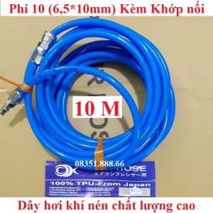 Com bo 10 15 20 Mét Dây hơi máy nén khí Cao cấp PHI 10 (6.5 x10mm) Kèm khớp nối nhanh loại tốt