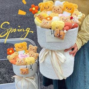 SKISOPGO Butter bear doll bouquet cute cartoon doll toys birthday gifts and Valentines Day gifts