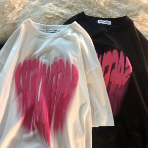 (ข้อเสนอพิเศษ) เสื้อยืดแขนสั้นผู้หญิง สีดำ/ขาว ทรงหลวม เวอร์ชั่นเกาหลี สไตล์ฮาราจูกุแขนสั้นฤดูร้อน03