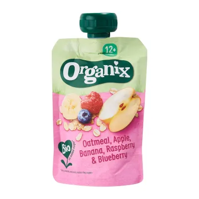 Organix Baby Pouch Oatmeal Apple Banana Raspberry And Blueberry Baby Snack - 100G