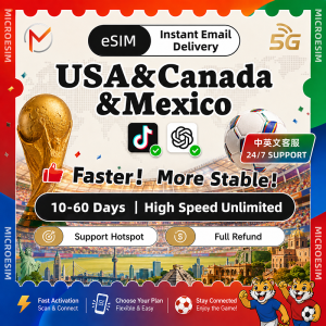 US Canada Mexico eSIM 10-60 day high-speed unlimited traffic/World Cup exclusive traffic/North American tourism traffic