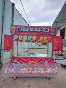 XE TRÀ SỮA 1M4x70 KÈM 8 KHAY TOPPING THÙNG ĐÁ ÂM CHỮ NỔI LOGO NỔI TÂN NGỌC CHÂU TNC 0937.272.899