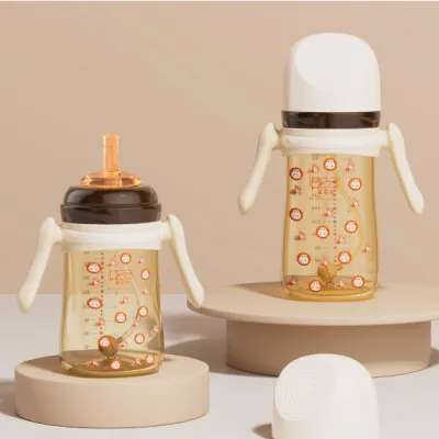 300ML Baby Milk Bottle Wide Neck Botol PPSU Baby Feeding Bottle Infant Straw Bottle Leak-proof Drop-proof