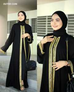 ABAYA OUTER COIN JETBLACK SAUDI MEWAH KEKINIAN