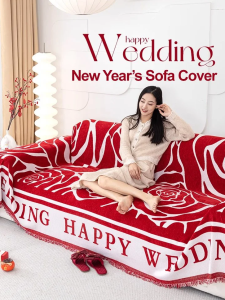 Festive Sofa Blanket Red Sofa Towel Pleasure Sofa Covering Chenille Sofa Blanket Covering Fabric