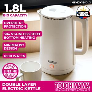 Tough Mama 1.8L Electric Kettle NTMJK18-DL2 Double Layer WHITE with Light Indicator and Overheat Protection