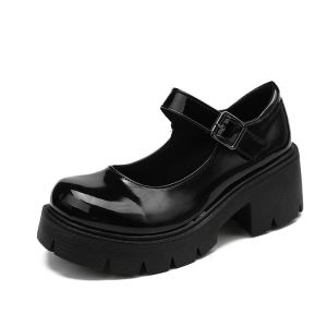 Free Shipping WomenS Single Shoes Plus Size New Spring Collection Small Leather Shoes Chunky Heels Thick Soles Versatile For Pairing With Skirts High-Heeled Single Shoes