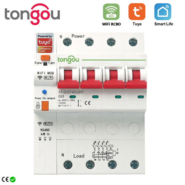 Wi Fi Rcbo TUYA 4P รีเลย์สามเฟส RCBO Wi-Fi เครื่องวัดพลังงานวัดแสงอัจฉริยะ Kwh รี ...