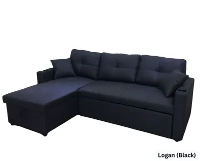 Flotti Logan Convertible L-Shape Sofa with Pull-Out Bed and Storage (Brown Grey Black)