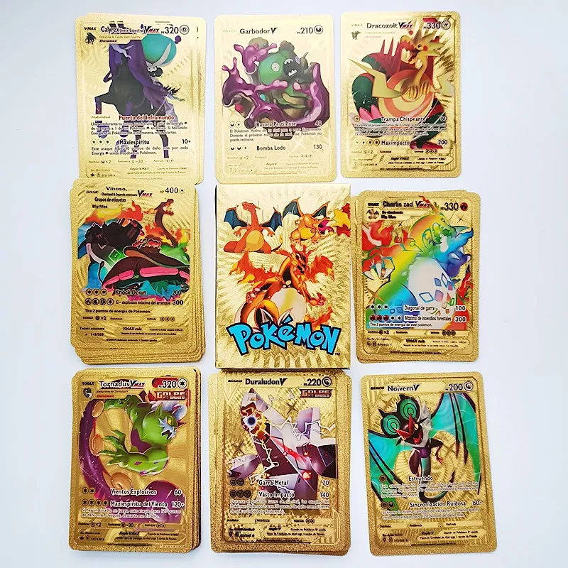 27-54pcs Metal Gold Silver Pokemon Cards English Version Charizard