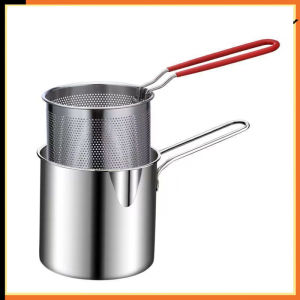 Deep Fryer 304 Stainless Steel High and Deep Pot Auxiliary Food Pot with Filter Oil Basket Oil-saving Small Fry