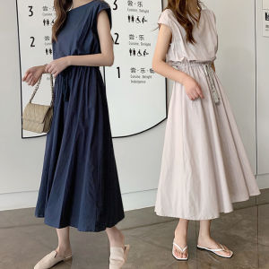 10 Colors Korean Style Plus Size Literary O-neck Dress Women Casual Loose Cotton Linen Big Swing Skirt Long Skirt