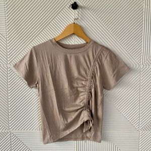 kaos polos lengan pendek serut samping kiri wanita/t-shirt/atasan o-neck wanita/kaos spandek rayon