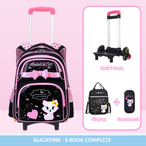 Tas Trolley Anak Perempuan SD Large 42cm Bisa Lepas Pasang Pink Include Slingbag & Kotak Pensil | Kivaro 2818