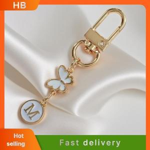 HB Metal Butterfly Letter Keychain Fashion A-z Letter Keyring Charms Car Key Holders Bag Pendant Accessories Jewelry Gift