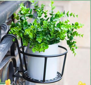 Balcony Hanging Plant Racks Fence Balcony Balcony Round Flower Pot Rack Railing Fence Outdoor Iron Bonsai Stand Decoration