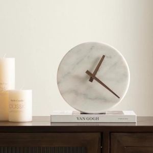 FFBH Luxury Jazz Minimalist Table Clock Silent White Marble Ornament Modern Office Cabinet Desk Clock Bedroom Exquisite Home Decor T4N8K