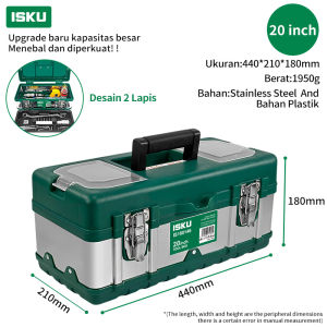 ISKU Tool Box Stainless Steel Kotak Perkakas Besi 15 18 20 Inch & Tipe Plastik 12" Koper Alat Tukang Bengkel Tempat Penyimpanan Kunci Palu Heavy Duty Anti Karat Tahan Diinjak Anti Penyok Kapasitas Besar Rak Susun Box Pancing Serbaguna Awet Kuat