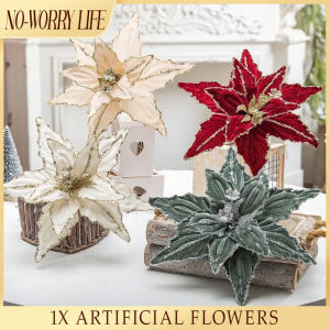 Christmas Flower Glitter Artificial Poinsettia Artificial Xmas Tree Decor for Home Party Decor Ornament
