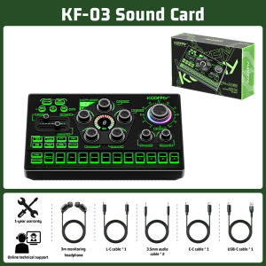 KOORFLY KF03 Live Sound Card and Audio Interface Sound Board with Multiple DJ Mixer EffectsVoice Changer and LED Light Prefect for Streaming/Podcasting/Gaming/Recording/YouTube/PC ﻿