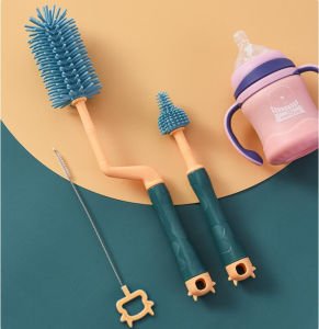 VREN 3 in 1 Set Soft Silicone Milk Bottle Brush 360° Rotating Handle Baby Bottle Teat Pacifier Brushes