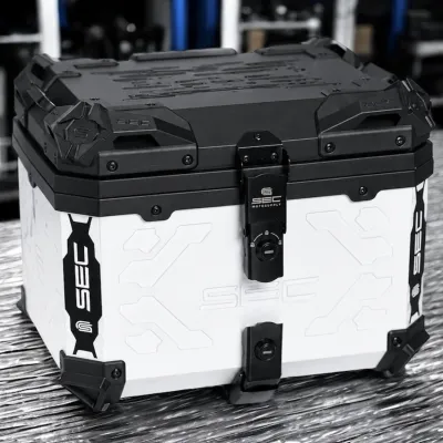 SEC white Alloy Top Box for Motorcycle - Durable Lockable Reinforced Corners Secure Storage Motorcycle Accessories