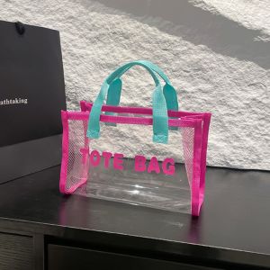 CRNGW All-match PVC Beach Bag Large Capacity Summer Waterproof Handbag Portable Mesh Transparent Jelly Bag Swimming