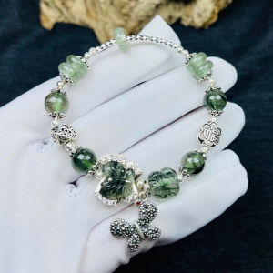 vòng tay nữ đá thạch anh tóc xanh tự nhiên vip mix charm bạc cao cấp cỏ 4 lá thạch anh tóc xanh vip và charm bướm hồ điệp thạch anh tóc xanh vip bọc bạc vòng tay đá phong thủy hợp mệnh hỏa mệnh mộc trang sức thiết kế đủ hóa đơn thẻ bảo hành