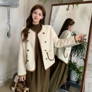 Atasan Kardigan Rajutan Wanita Lengan Panjang Mantel Wol dengan Kantong Ganda