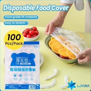 100Pcs Transparent Plastic Food Cover Storage Bag Kitchen Fresh Saver Bags Organizer