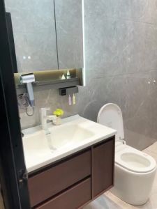 [Free delivery] Bathroom Vanity Set with Mid-Century R Walnut Solid Wood Ceramic Integrated Wash Basin