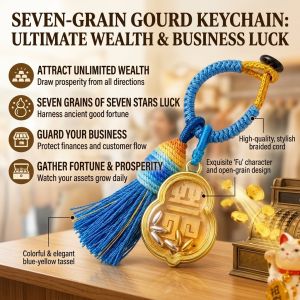 Lucky Charm Hulu Keychain With Seven Fortune Grains Feng Shui Accessory