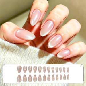 [SG Stock] Premium Soft Nude Press On Nails Short Almond Gentle Sweet Fake Nails Kit 24pcs