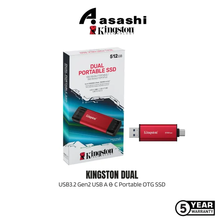 Kingston Dual 512GB / 1TB / 2TB USB3.2 Gen2 USB A & C Portable OTG SSD