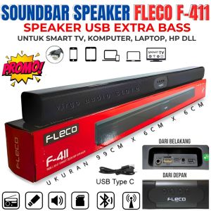 Speaker TV Soundbar Wireless Bluetooh Fleco F-411 Home Theater/Speaker Saounbar Panjang 1 Meter Soundbar 4 Speaker 2  Bluetooth USB TV Card Fleco F 411 Original