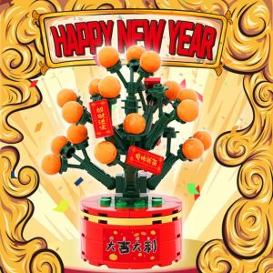 ROSALINDDG Potted Plant Orange Tree Building Blocks Orange Tree New Year Orange Tree Puzzle toys Micro Block Toy DIY Puzzle Potted Plant Decorations Christmas Gift