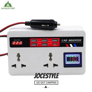 [Jocestyle Mall] 200W Car Power Converter 12V 24V to 110V 220V Universal AC Socket LED Digital Display Dual USB Ports Multi Safety Protection Compatible with Truck