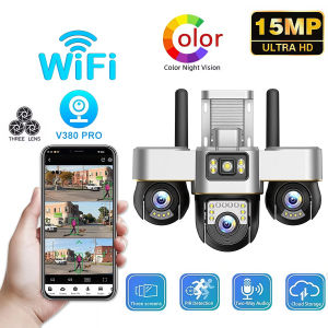 Wireless WiFi Camera Outdoor 15MP Triple Screen & Triple Lens PTZ 360° Auto Tracking Color Night Vision 2-Way Audio Waterproof CCTV for Home Security