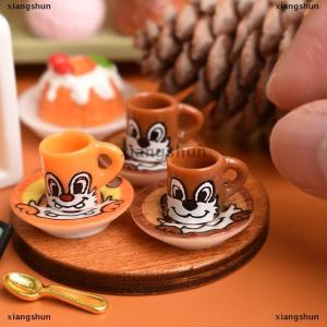 [COD] xiangshun 3set Miniature Dollhouse Cartoon Squirrel Coffee Cup Drinks Kitchen Food For Doll Accessories Girl Toy