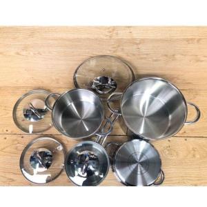 Bộ nồi 3 lớp đáy liền khối inox 304 cao cấp FiveStar Plus 4 chiếc quai oval nắp kính dùng được mọi bếp bảo hành 25 năm