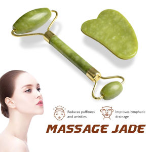 ลูกกลิ้งนวดหน้า ที่นวดหน้ากัวซา ชุด2ชิ้น นวดใบหน้า กระชับผิว หน้าเรียว หินนวดหน้า ลูกกลิ้งหินหยกนวดหน้า ที่นวดหน้าธรรมชาติ  (หยกแท้100%)