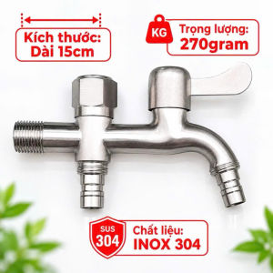 Vòi nước tăng áp INOX 304 chia 2 đầu ra hàng cao cấp dày nặng chịu áp lực tốt